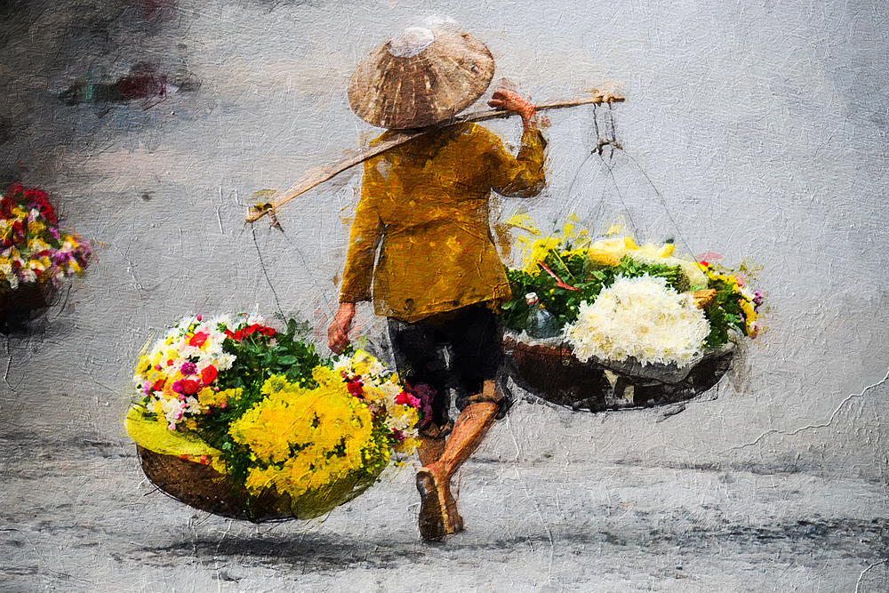 Thai Flower Sellers painting on canvas TFS0005